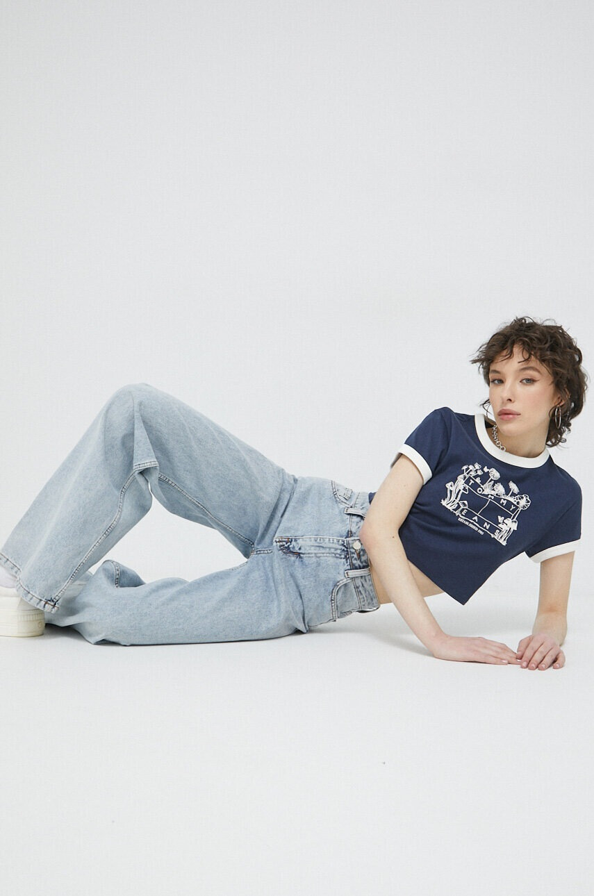 Tommy Jeans Памучна тениска в тъмносиньо - Pepit.bg