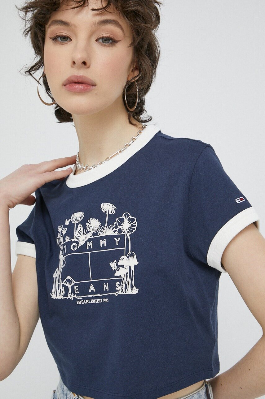 Tommy Jeans Памучна тениска в тъмносиньо - Pepit.bg