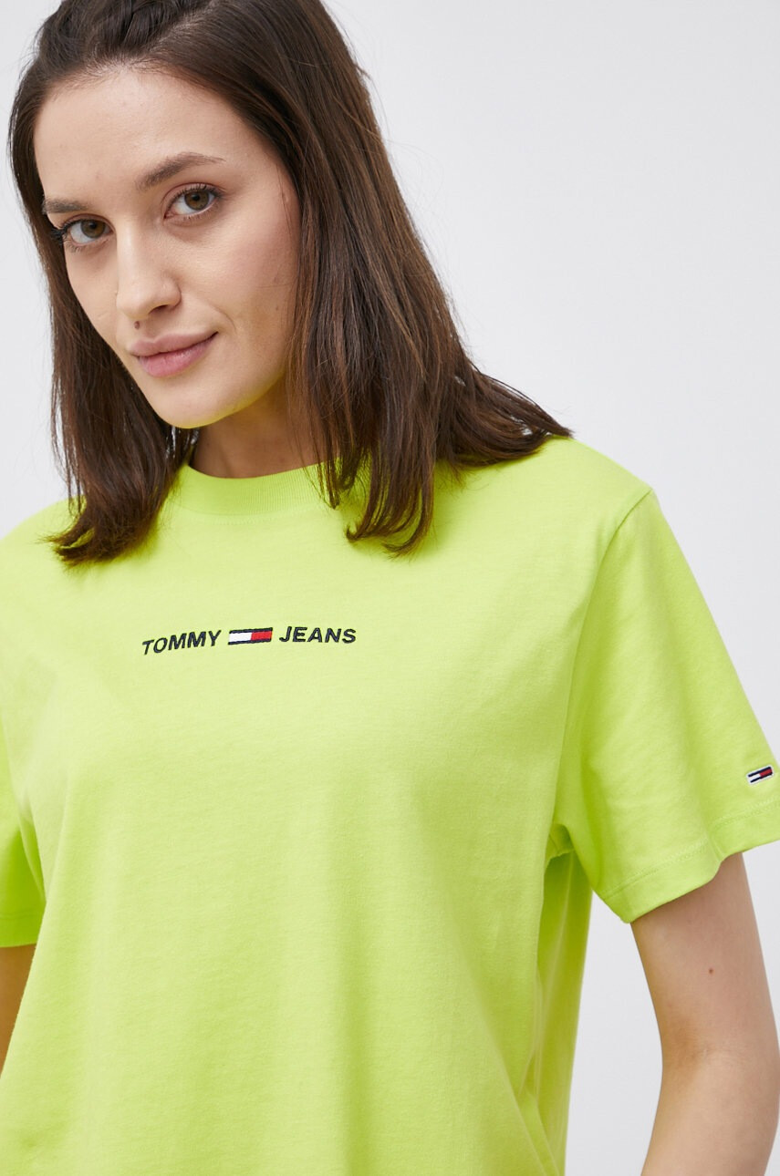 Tommy Jeans Памучна тениска в зелено - Pepit.bg