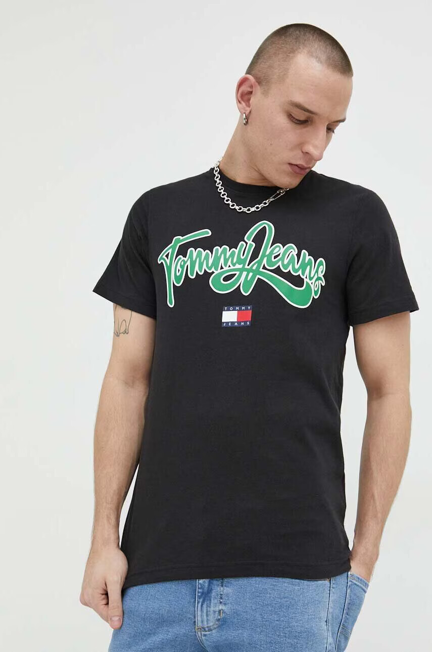 Tommy Jeans Памучна тениска в черно с принт - Pepit.bg