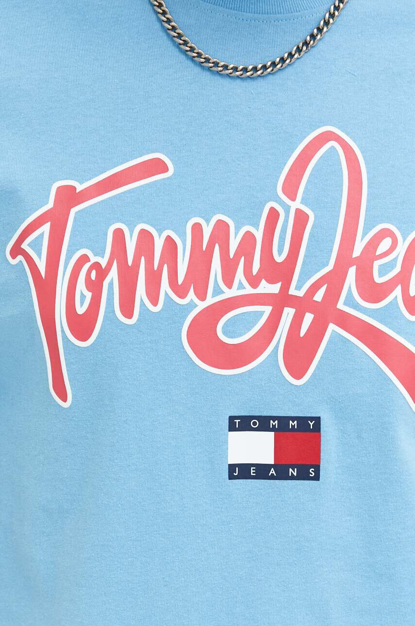 Tommy Jeans Памучна тениска в синьо с принт - Pepit.bg