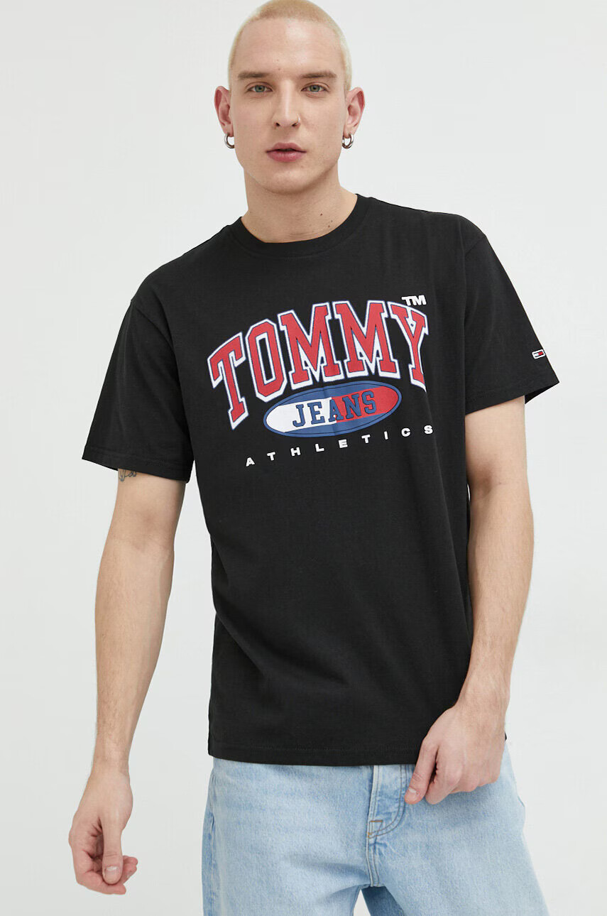 Tommy Jeans Памучна тениска в черно с принт - Pepit.bg