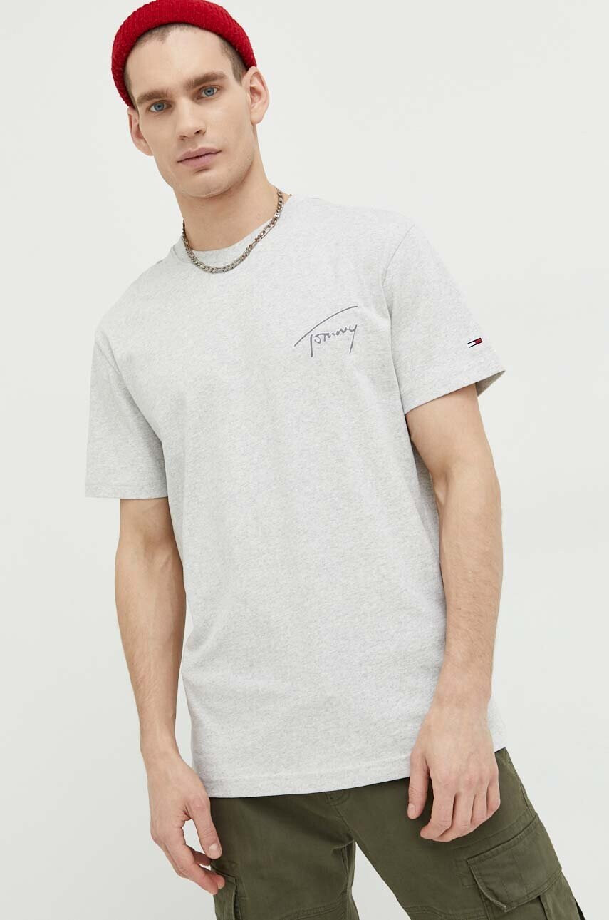Tommy Jeans Памучна тениска в сиво меланж на - Pepit.bg
