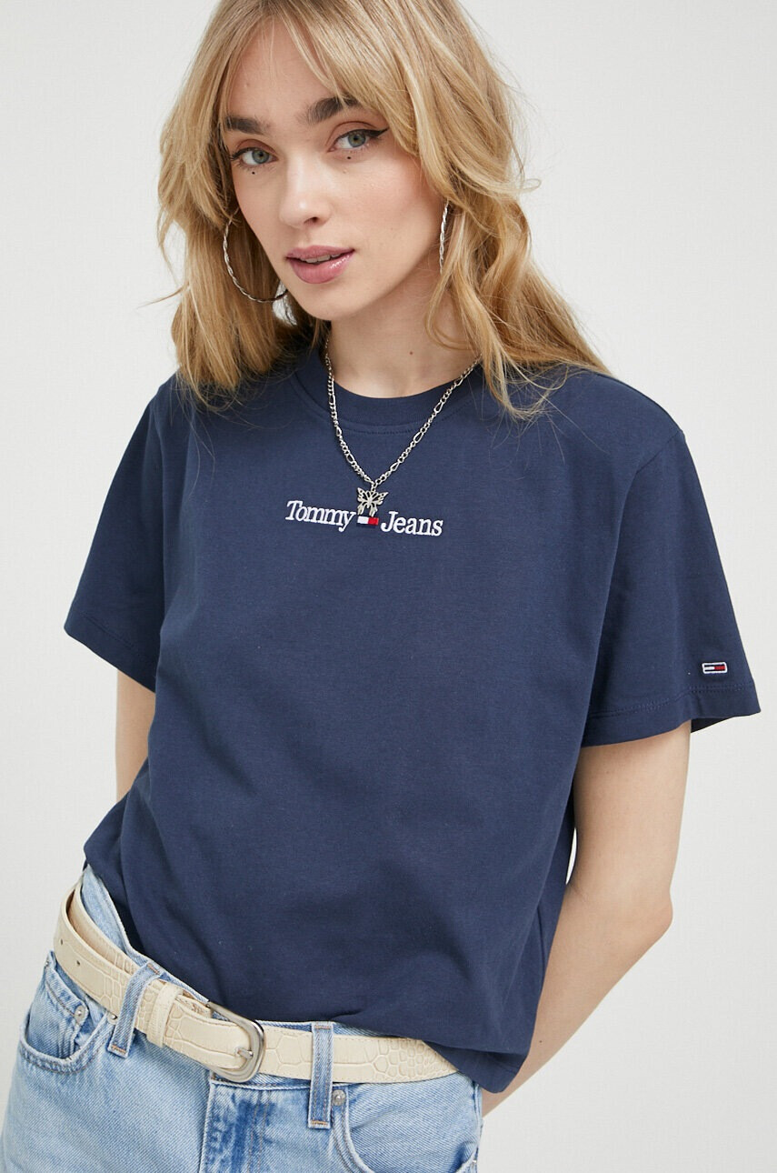 Tommy Jeans Памучна тениска в тъмносиньо - Pepit.bg