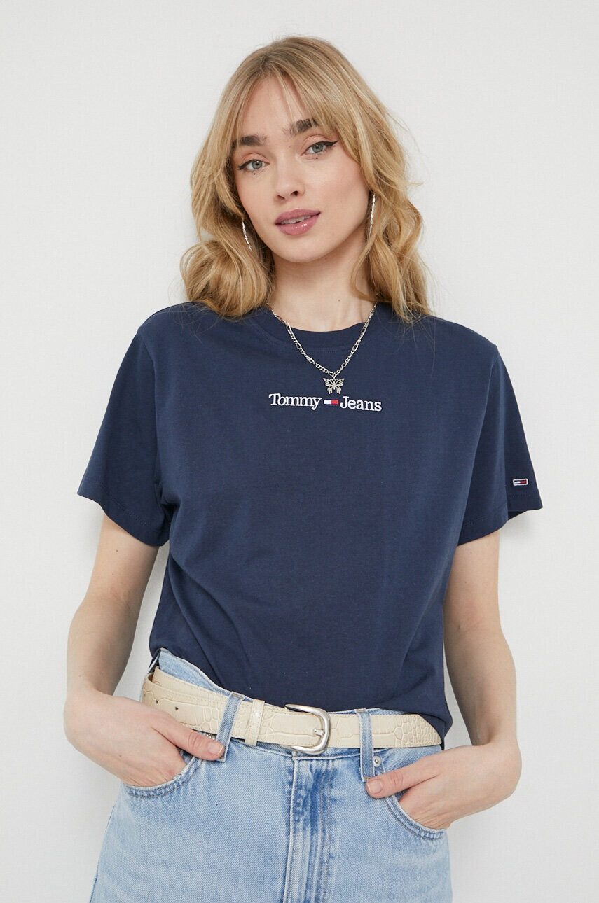 Tommy Jeans Памучна тениска в тъмносиньо - Pepit.bg
