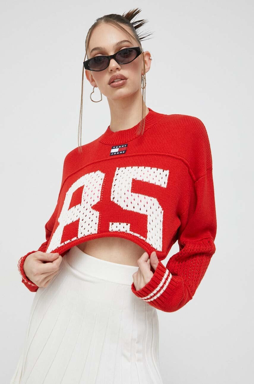 Tommy Jeans Пуловер дамски в червено - Pepit.bg