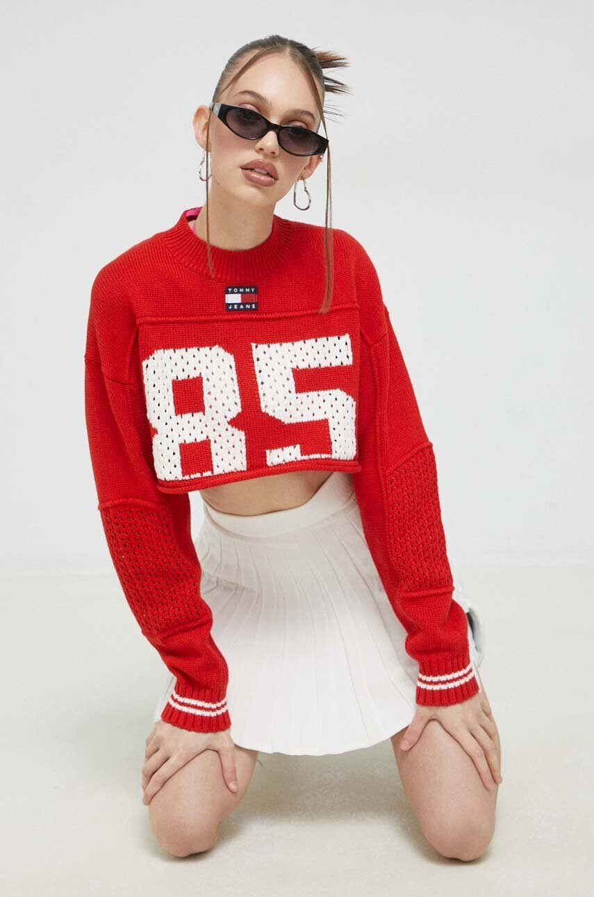 Tommy Jeans Пуловер дамски в червено - Pepit.bg