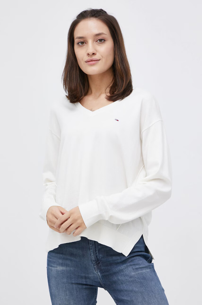 Tommy Jeans Пуловер дамски в кремаво от лека материя - Pepit.bg