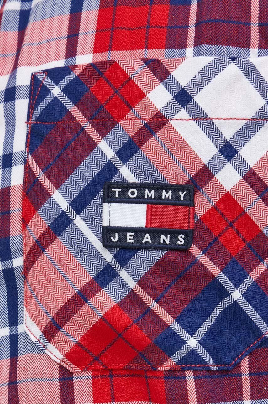 Tommy Jeans Риза мъжка в тъмносиньо със свободна кройка с яка с копче - Pepit.bg