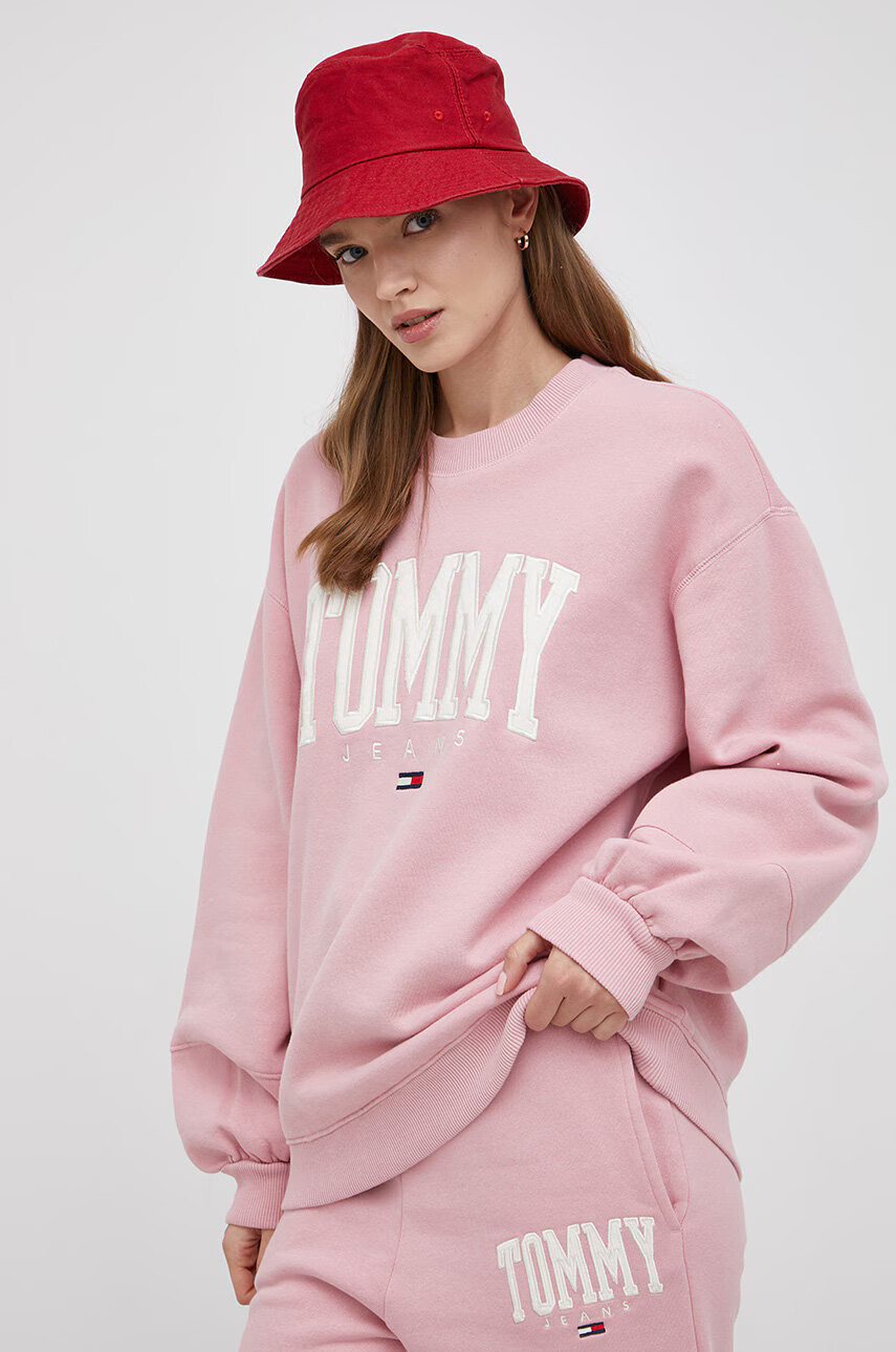 Tommy Jeans Суичър дамски в розово с апликация - Pepit.bg