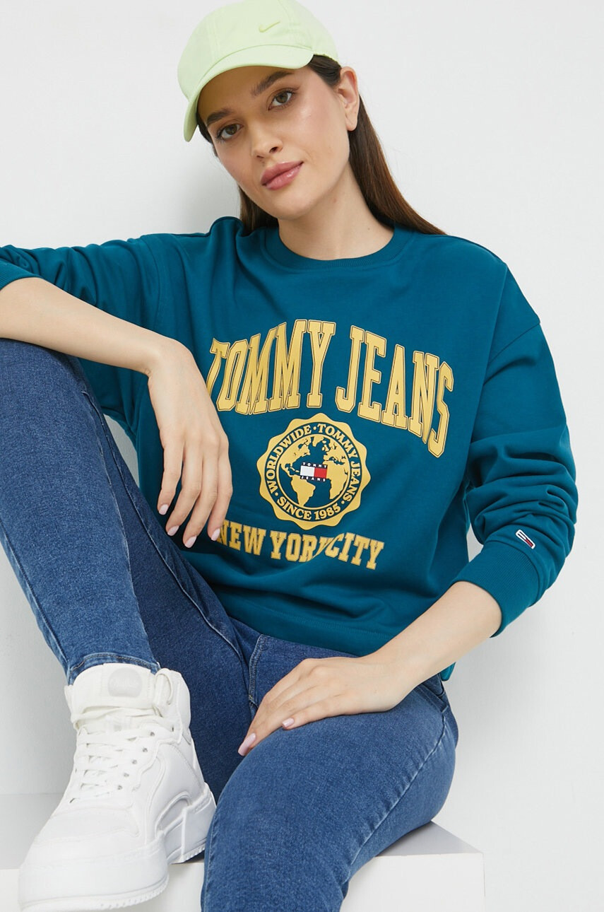 Tommy Jeans Суичър в тюркоазено с принт - Pepit.bg