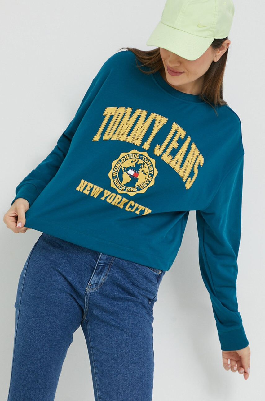 Tommy Jeans Суичър в тюркоазено с принт - Pepit.bg