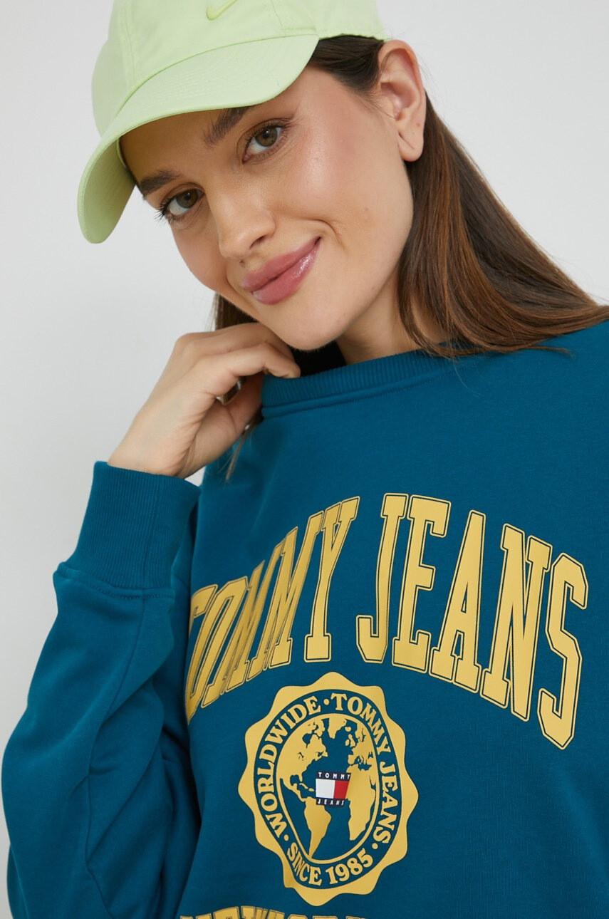 Tommy Jeans Суичър в тюркоазено с принт - Pepit.bg