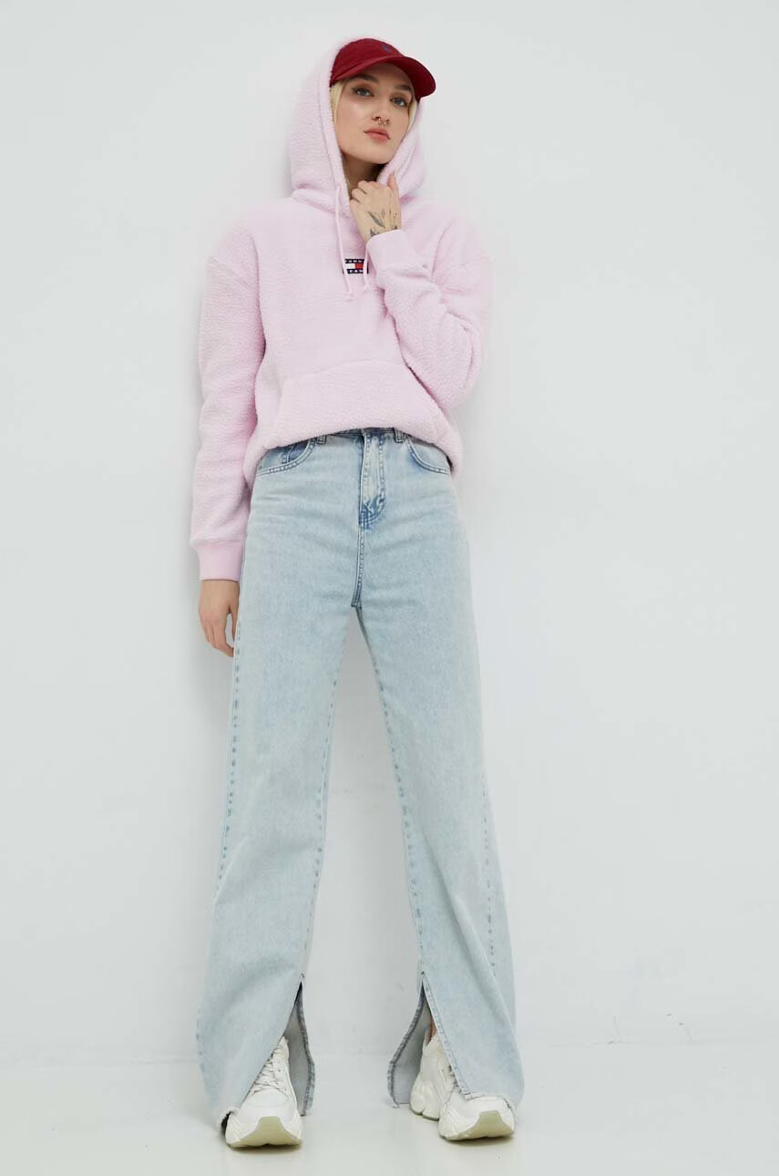 Tommy Jeans Суичър в лилаво с качулка с изчистен дизайн - Pepit.bg