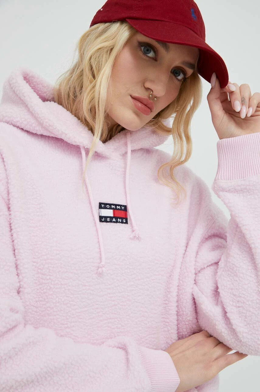 Tommy Jeans Суичър в лилаво с качулка с изчистен дизайн - Pepit.bg