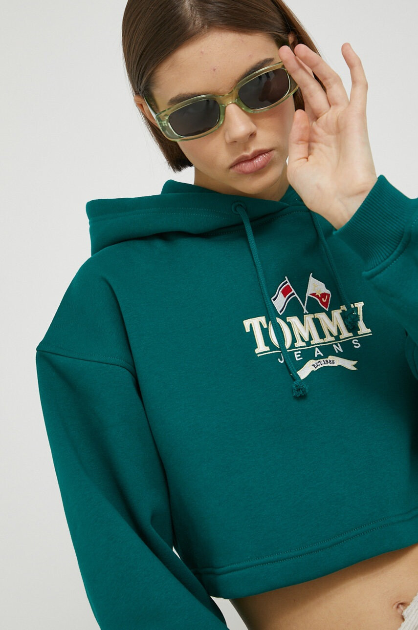 Tommy Jeans Суичър в зелено с качулка с апликация - Pepit.bg