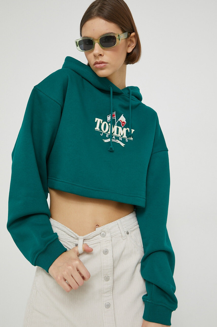 Tommy Jeans Суичър в зелено с качулка с апликация - Pepit.bg