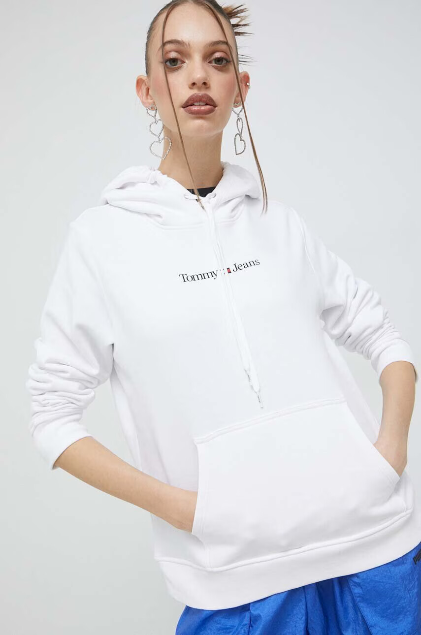 Tommy Jeans Суичър в бяло с качулка с принт - Pepit.bg