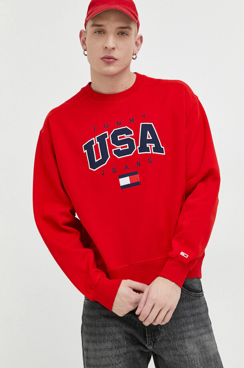 Tommy Jeans Суичър в червено с апликация - Pepit.bg