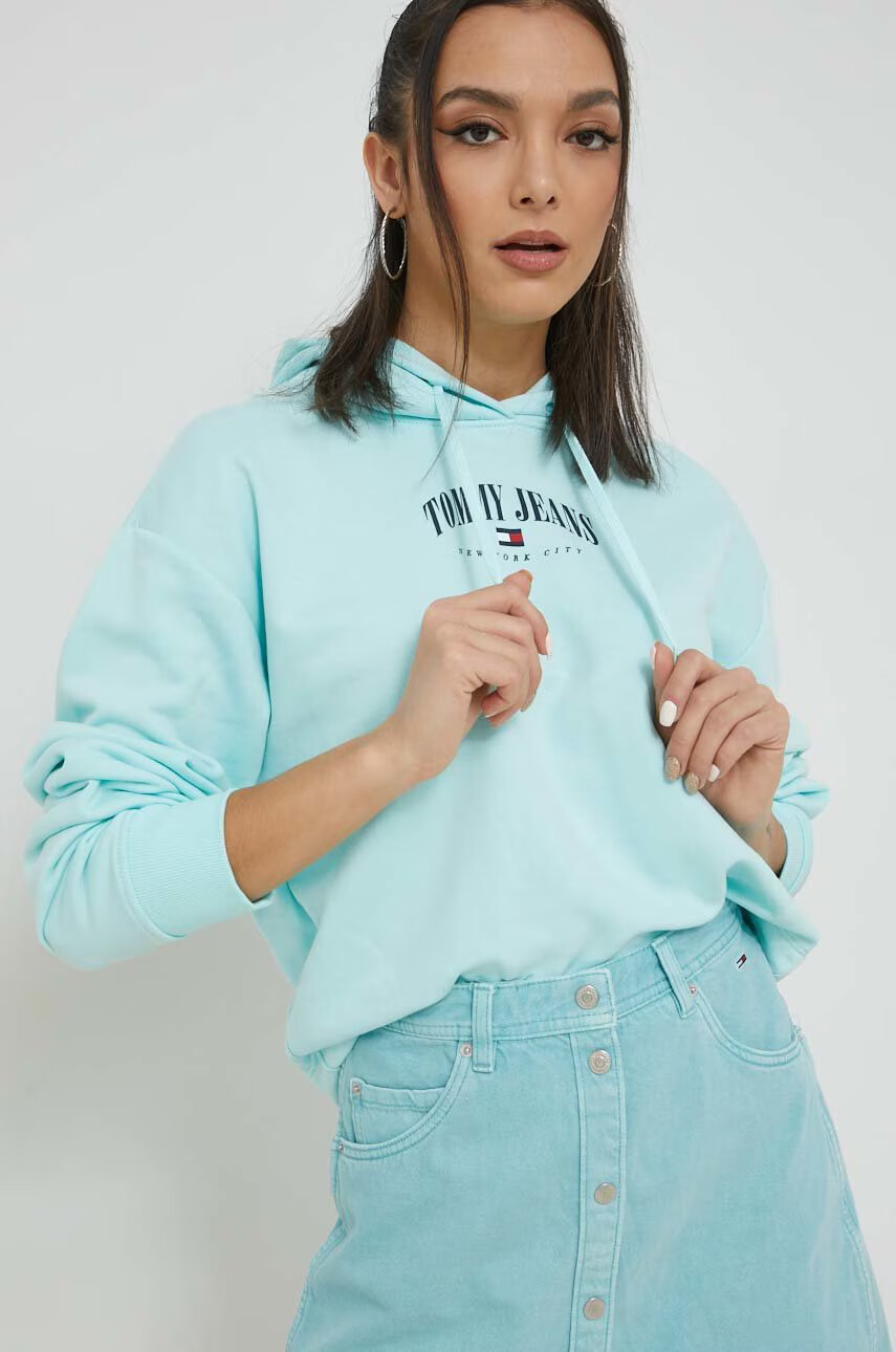Tommy Jeans Суичър в тюркоазено с качулка с принт - Pepit.bg