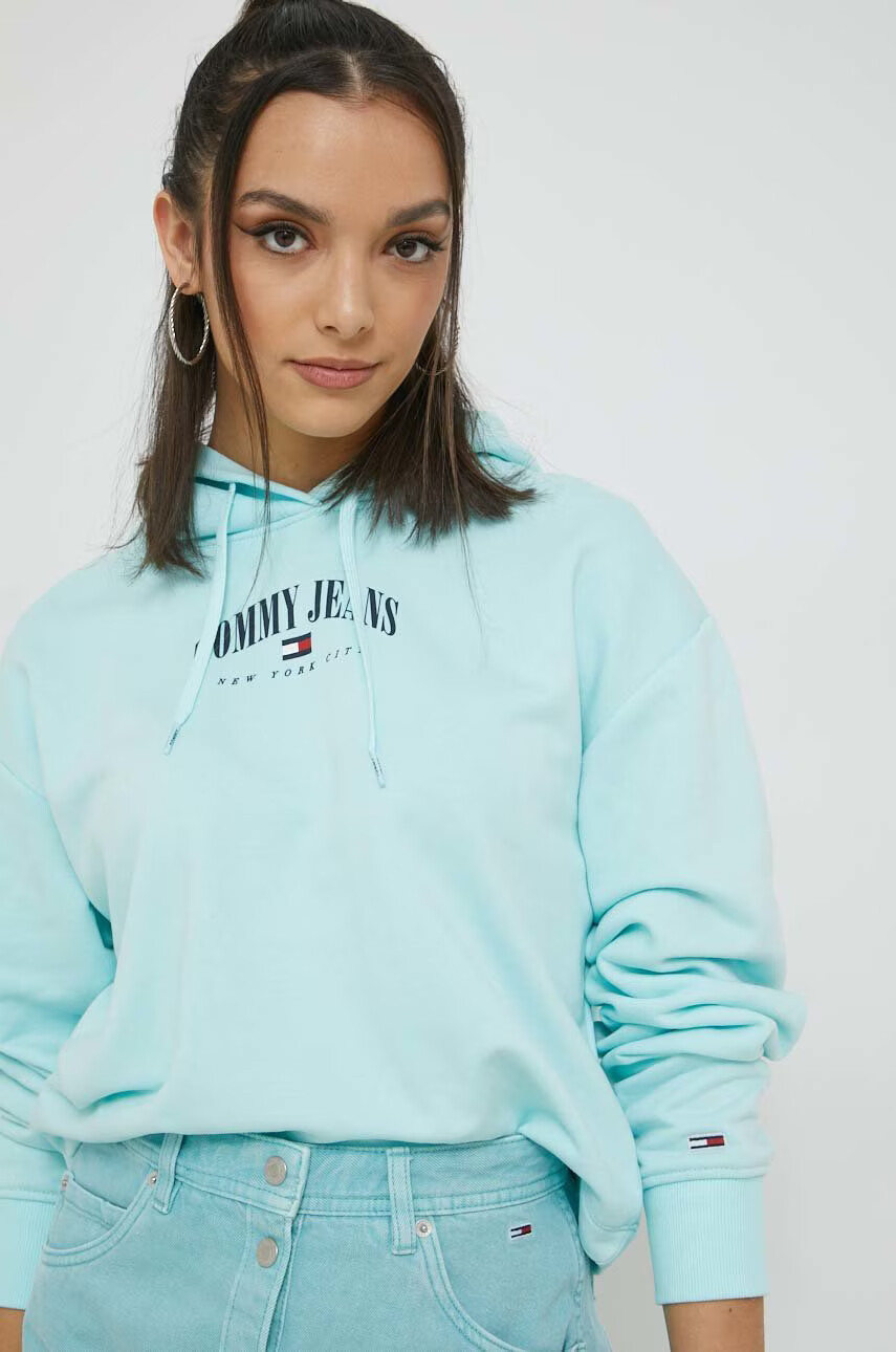 Tommy Jeans Суичър в тюркоазено с качулка с принт - Pepit.bg
