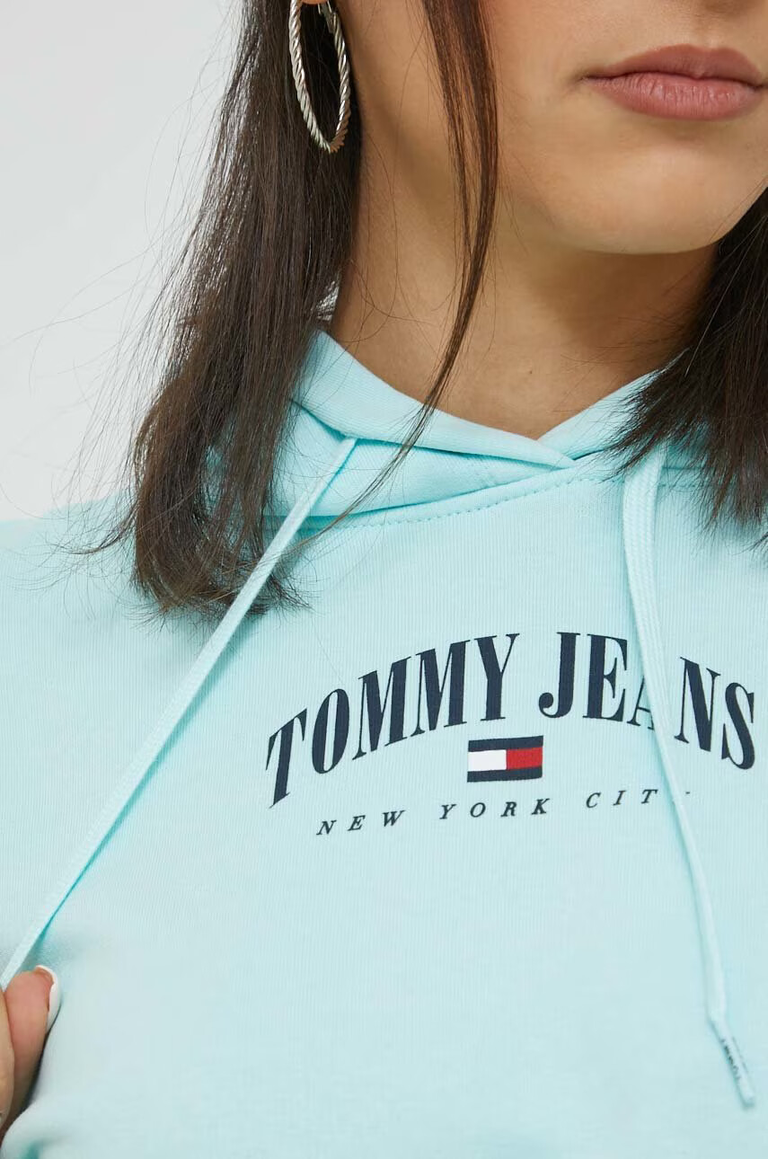 Tommy Jeans Суичър в тюркоазено с качулка с принт - Pepit.bg