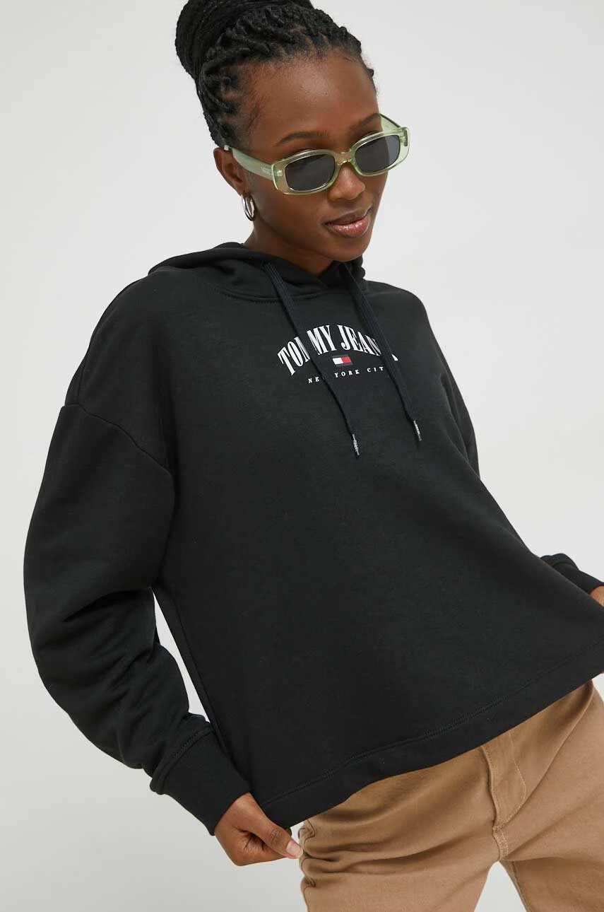 Tommy Jeans Суичър в черно с качулка с принт - Pepit.bg