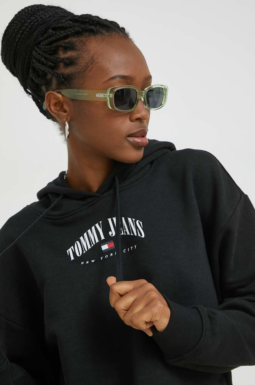 Tommy Jeans Суичър в черно с качулка с принт - Pepit.bg