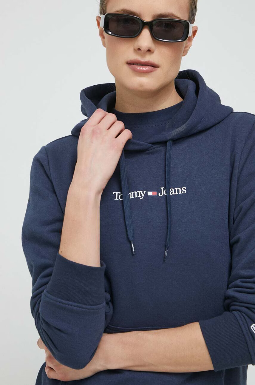 Tommy Jeans Суичър в тъмносиньо с качулка с принт - Pepit.bg