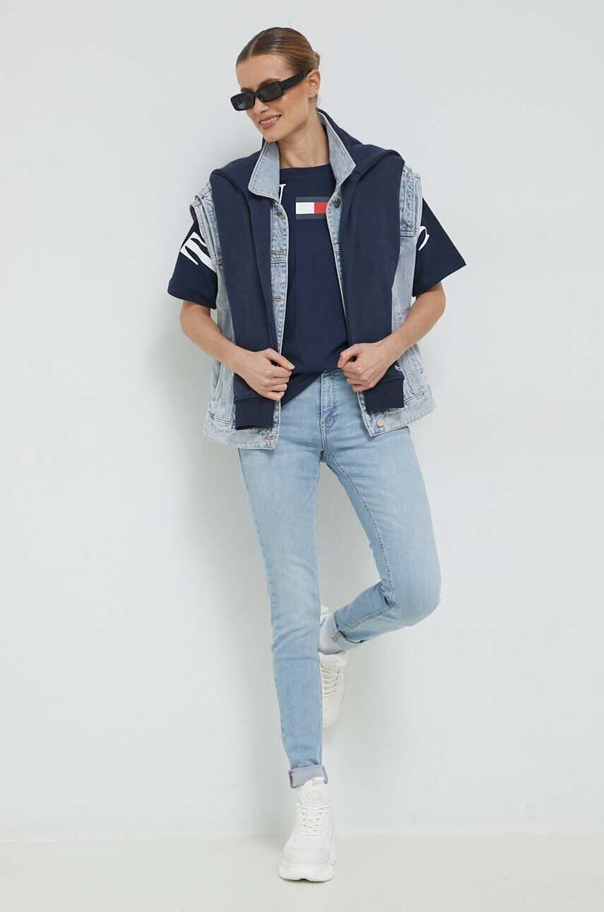 Tommy Jeans Суичър в тъмносиньо с качулка с принт - Pepit.bg