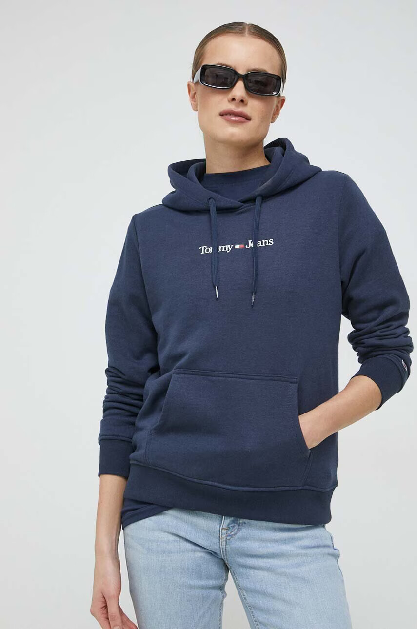 Tommy Jeans Суичър в тъмносиньо с качулка с принт - Pepit.bg