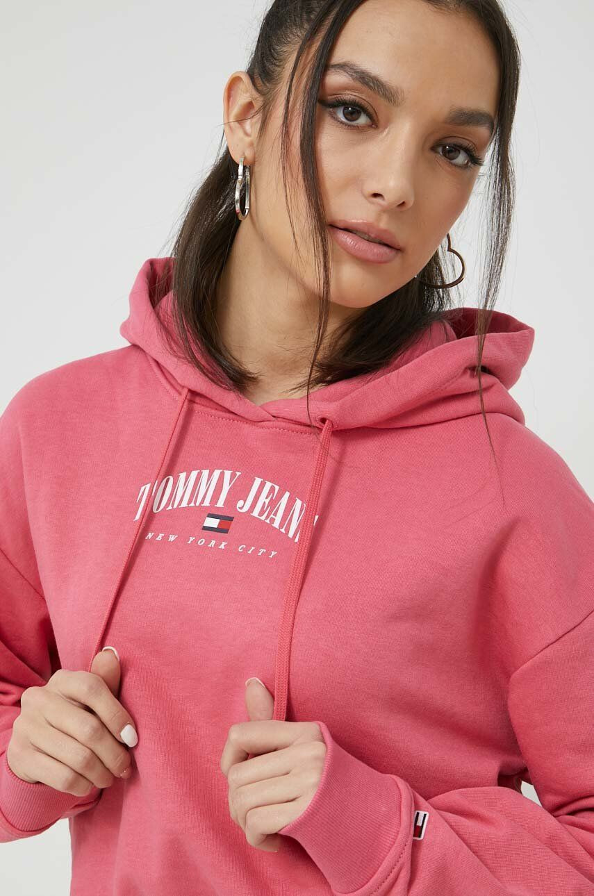 Tommy Jeans Суичър в червено с качулка с принт - Pepit.bg