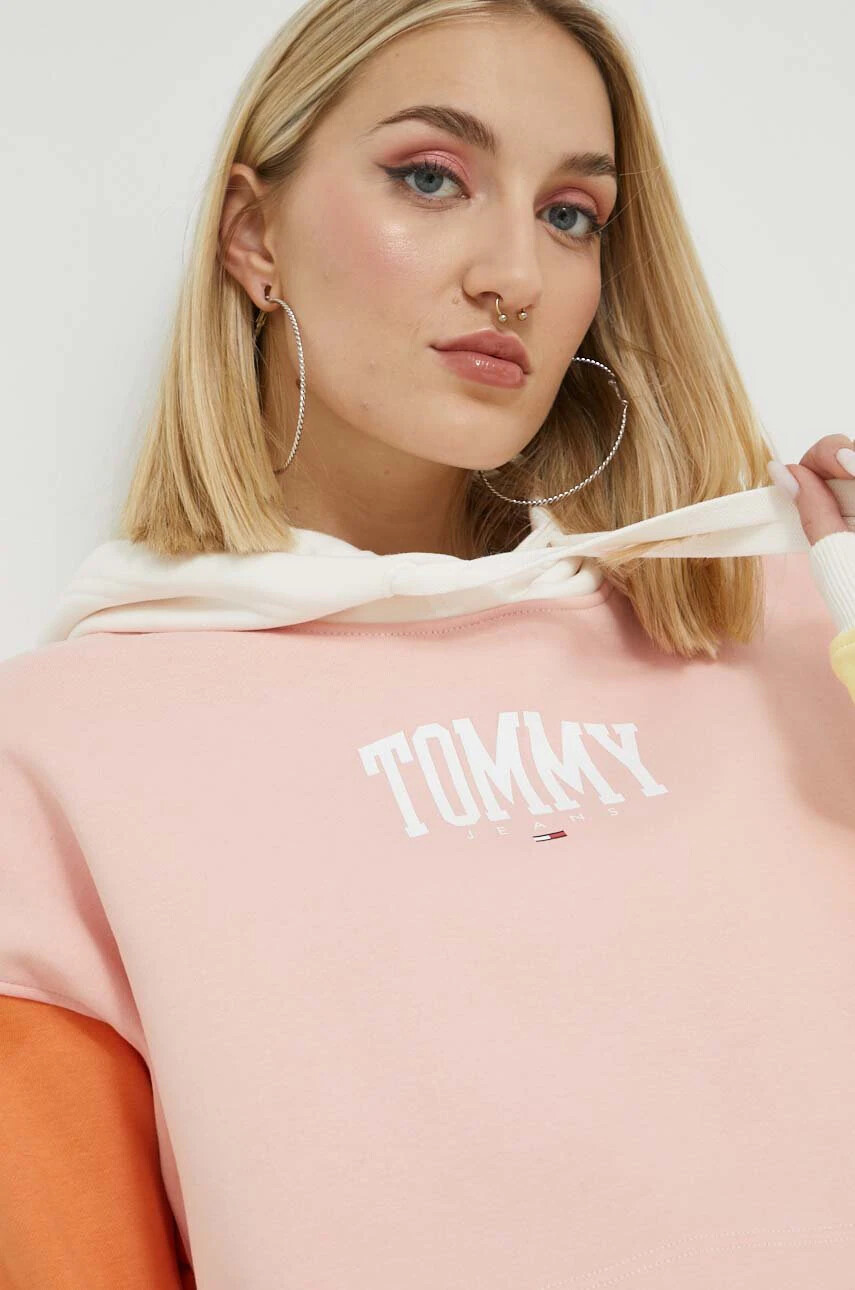 Tommy Jeans Суичър в розово с качулка с принт - Pepit.bg