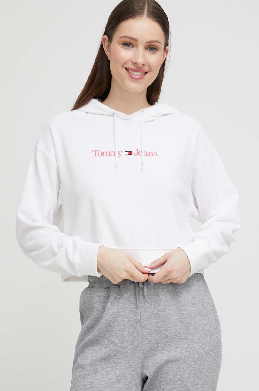 Tommy Jeans Суичър в бяло с качулка с апликация - Pepit.bg