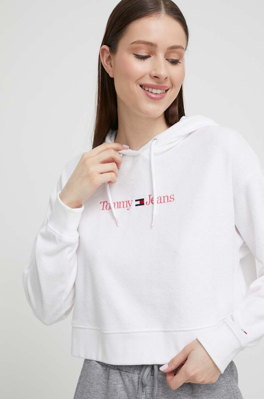 Tommy Jeans Суичър в бяло с качулка с апликация - Pepit.bg