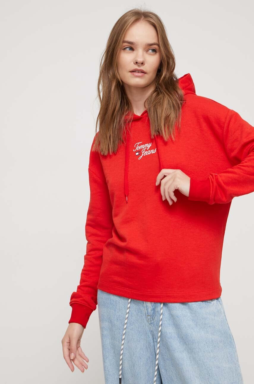 Tommy Jeans Суичър в червено с качулка с принт - Pepit.bg