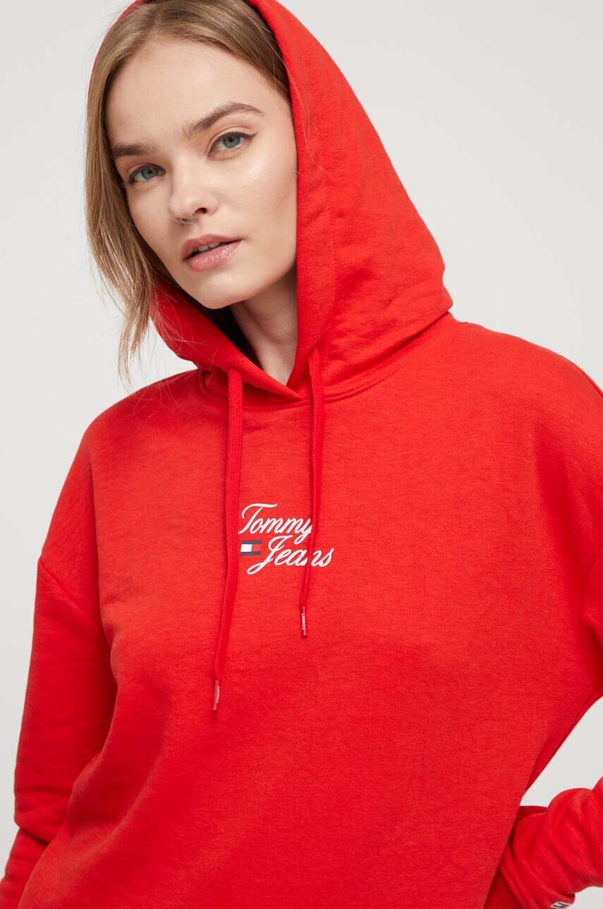 Tommy Jeans Суичър в червено с качулка с принт - Pepit.bg