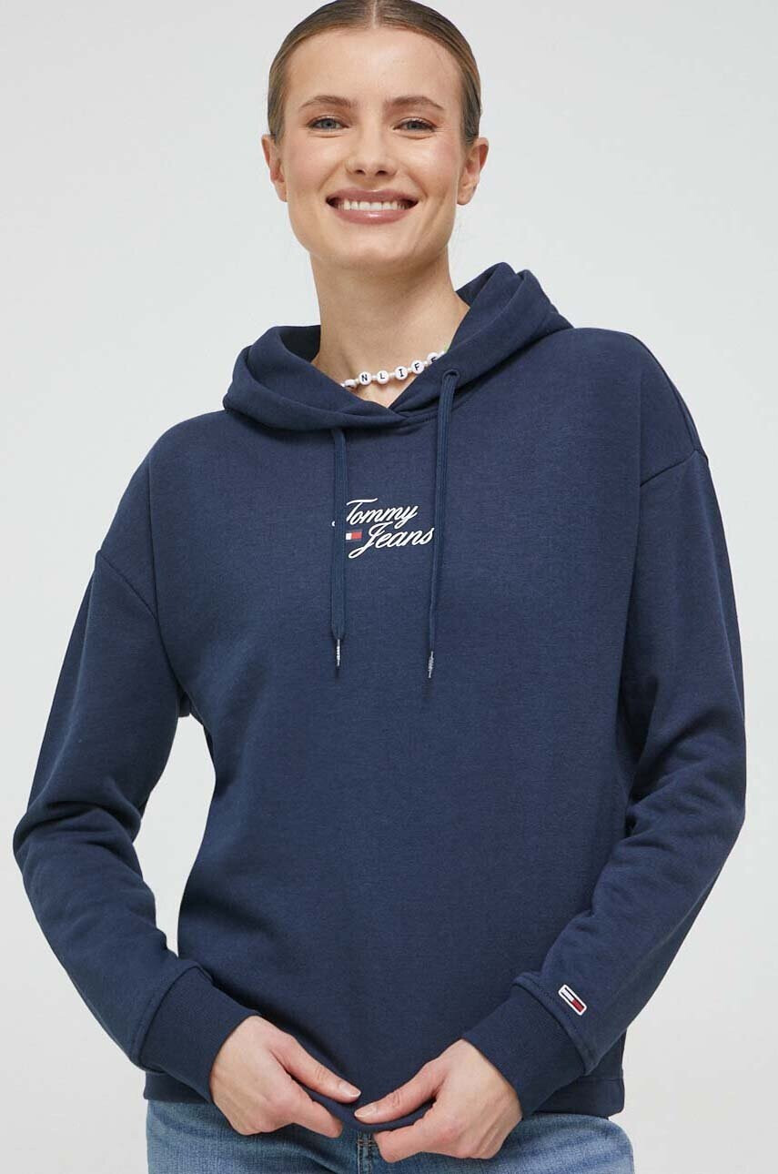 Tommy Jeans Суичър в тъмносиньо с качулка с принт - Pepit.bg