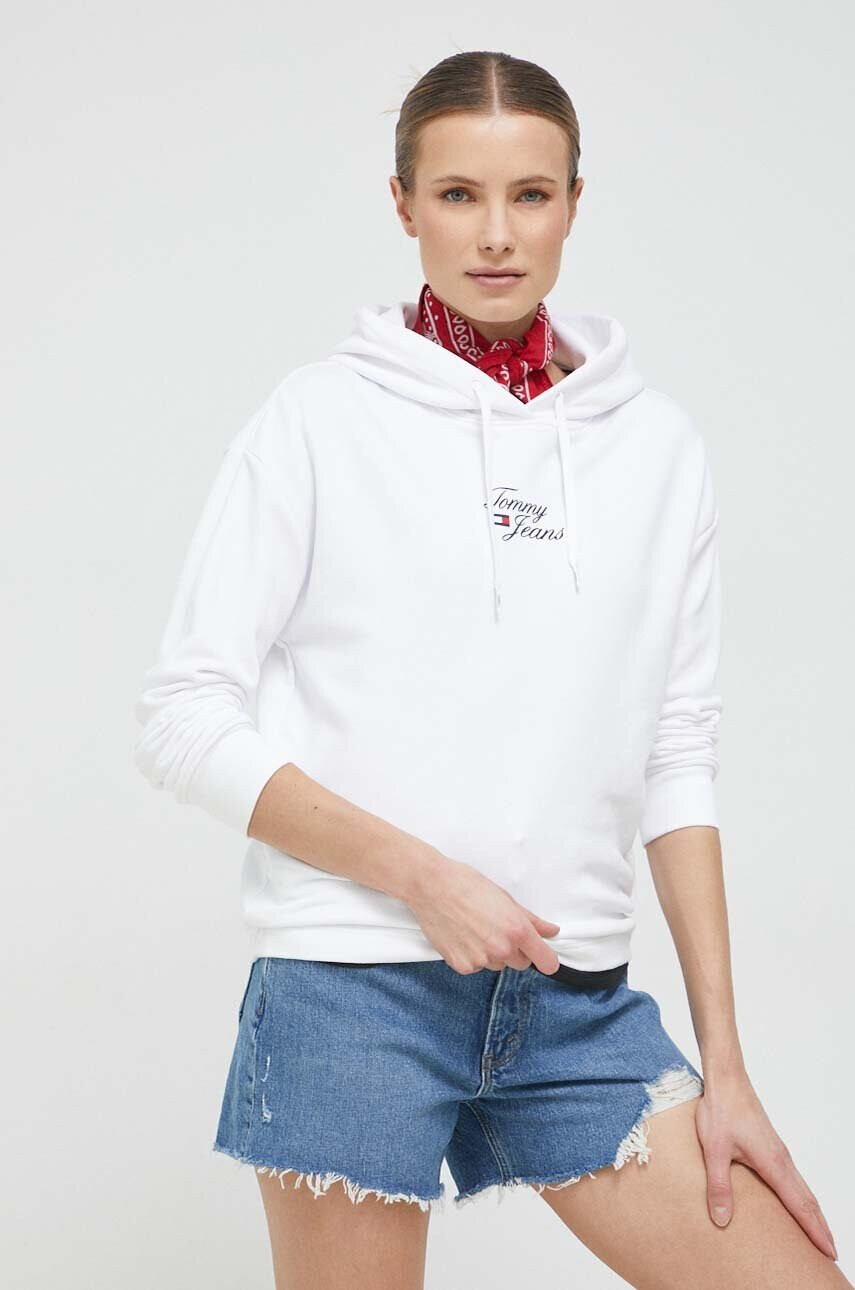 Tommy Jeans Суичър в бяло с качулка с принт - Pepit.bg