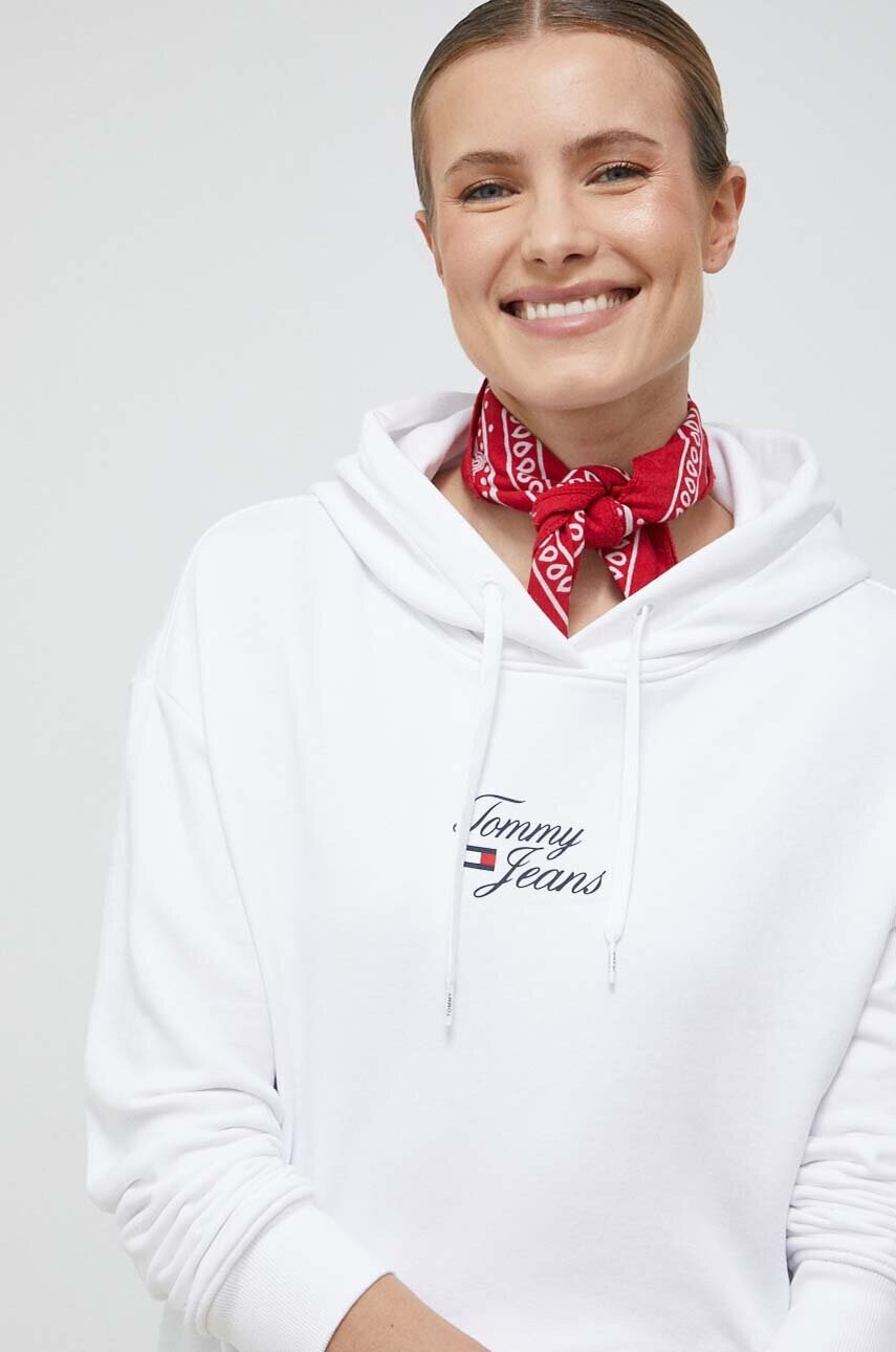 Tommy Jeans Суичър в бяло с качулка с принт - Pepit.bg