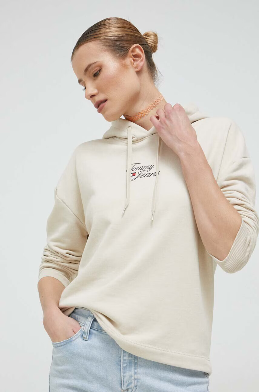 Tommy Jeans Суичър в бежово с качулка с принт - Pepit.bg