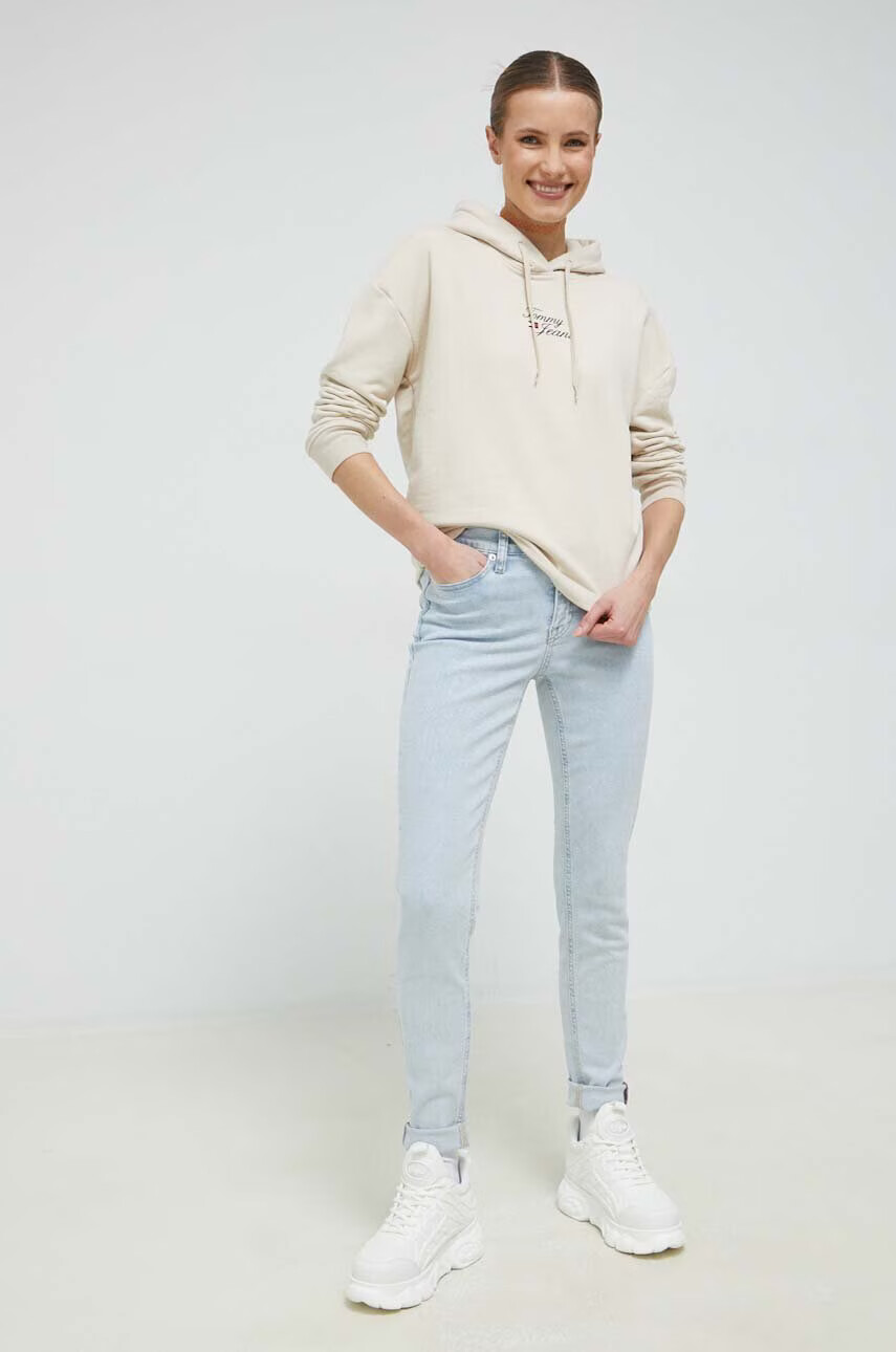 Tommy Jeans Суичър в бежово с качулка с принт - Pepit.bg