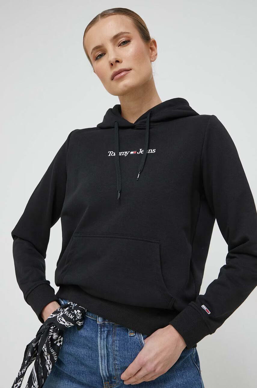 Tommy Jeans Суичър в черно с качулка с принт - Pepit.bg