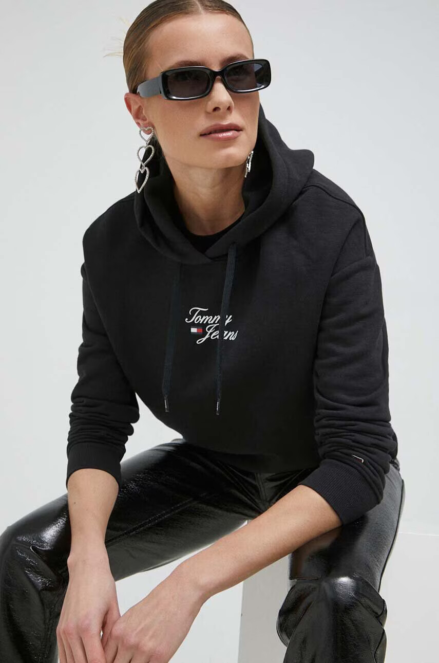 Tommy Jeans Суичър в черно с качулка с принт - Pepit.bg