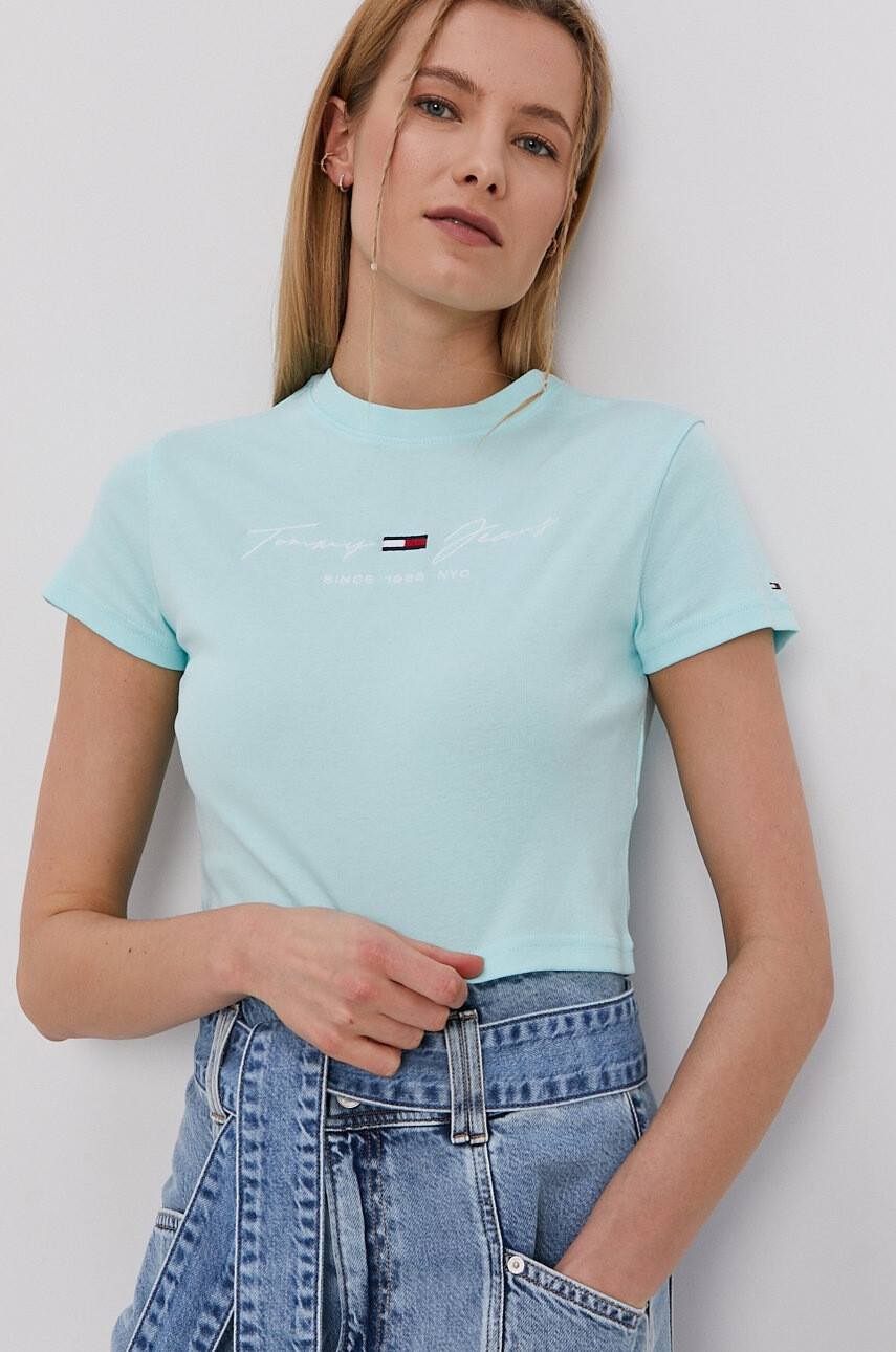 Tommy Jeans Тениска дамска в тюркоазено - Pepit.bg