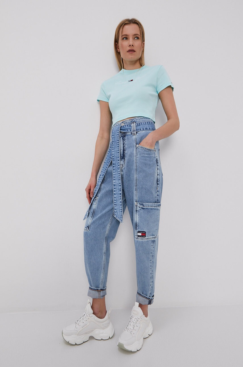 Tommy Jeans Тениска дамска в тюркоазено - Pepit.bg