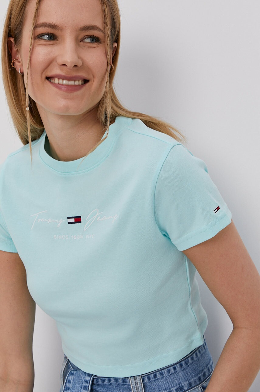 Tommy Jeans Тениска дамска в тюркоазено - Pepit.bg
