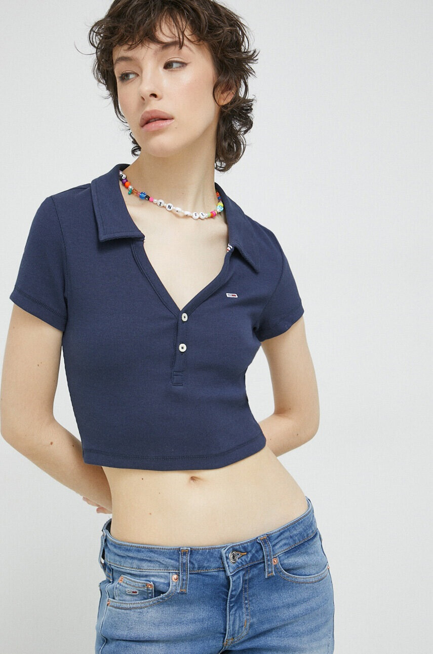 Tommy Jeans Тениска с яка в тъмносиньо - Pepit.bg