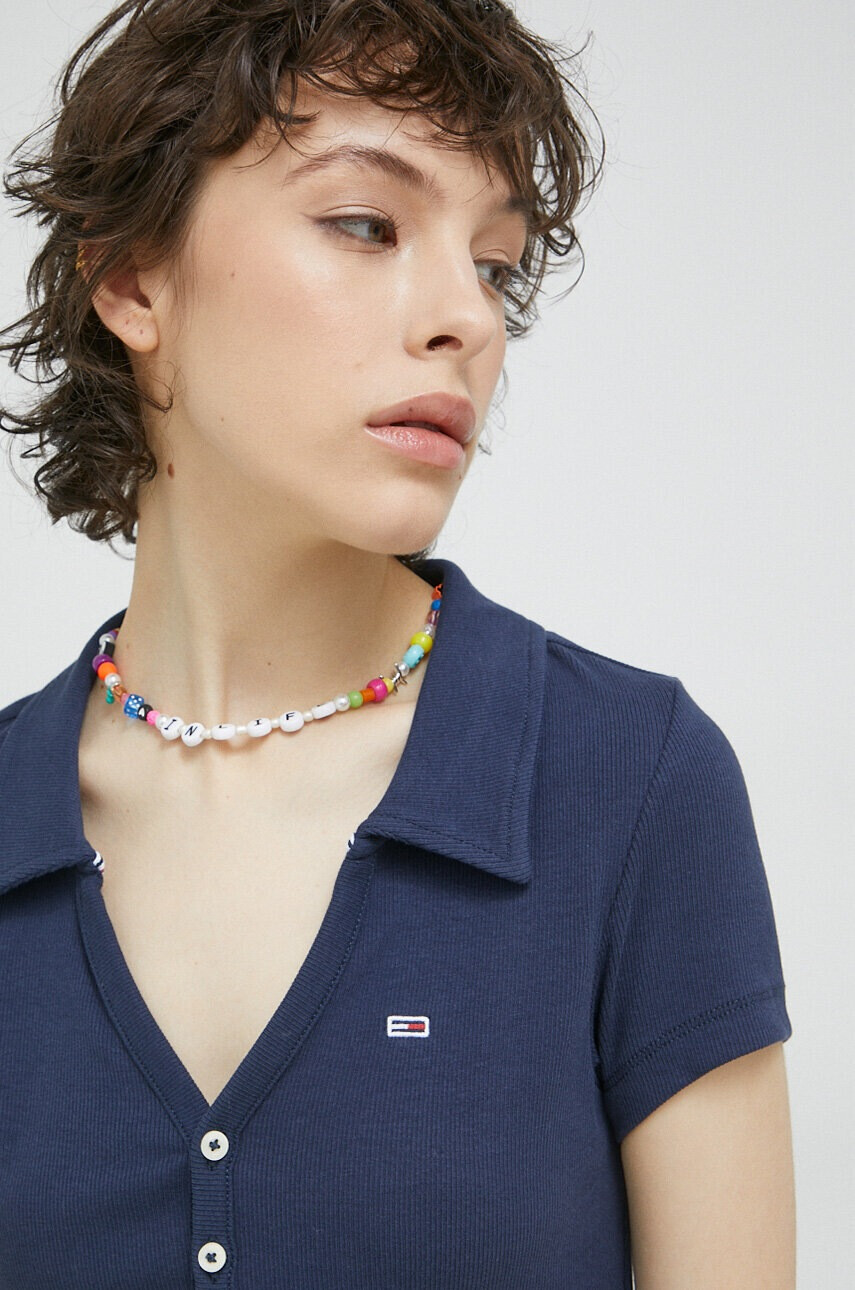 Tommy Jeans Тениска с яка в тъмносиньо - Pepit.bg