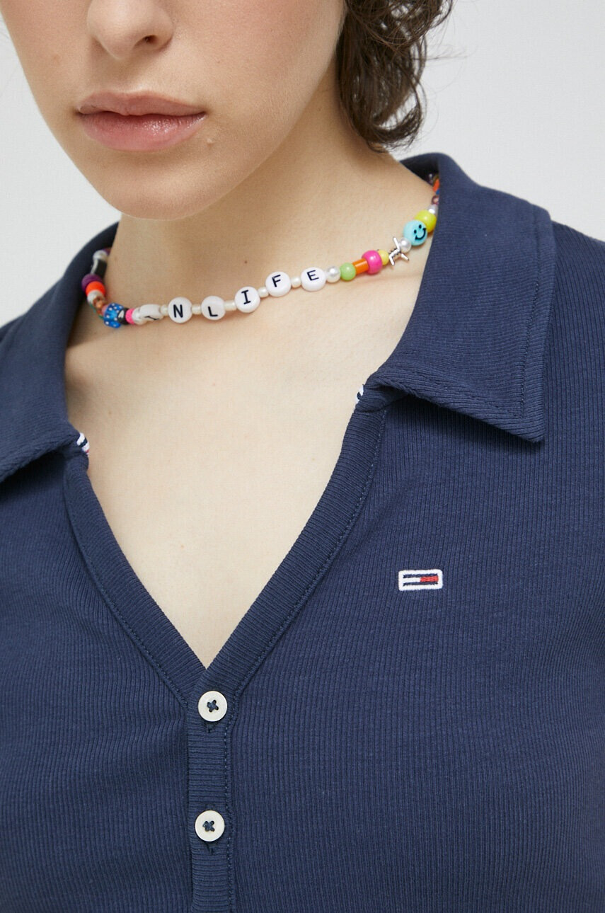 Tommy Jeans Тениска с яка в тъмносиньо - Pepit.bg